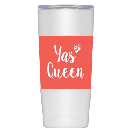 Personalized with the saying "yas queen" in flamingo and white