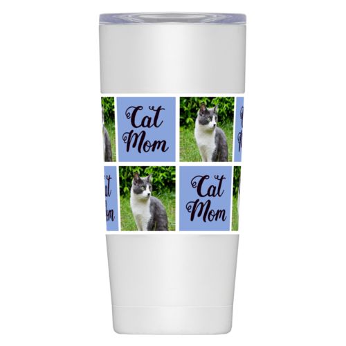 Personalized insulated mugs personalized with cat photo with "Cat Mom"