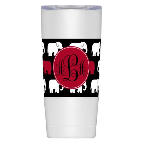 Personalized insulated steel mug personalized with elephants pattern and monogram in university of alabama