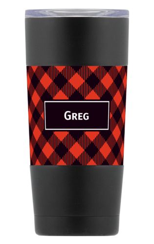 Personalized with check pattern and name in black and strong red Personalized with check pattern and name in black and strong red