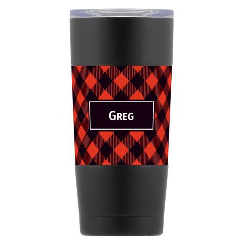 Personalized with check pattern and name in black and strong red