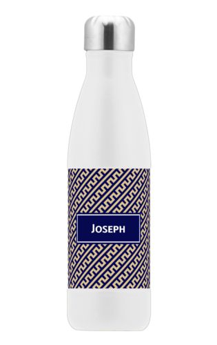 Custom insulated water bottle personalized with dolman pattern and name in true navy and oatmeal Custom insulated water bottle personalized with dolman pattern and name in true navy and oatmeal