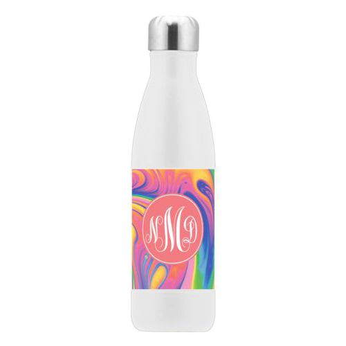 Insulated water bottle personalized with marbling pattern and monogram in peach echo