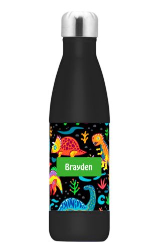 Personalized stainless steel water bottle personalized with dinos pattern and name in green Personalized stainless steel water bottle personalized with dinos pattern and name in green