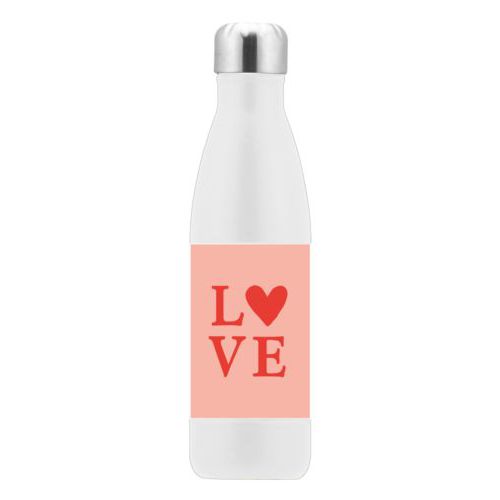 Custom insulated water bottle personalized with the saying "love" in red punch and papaya