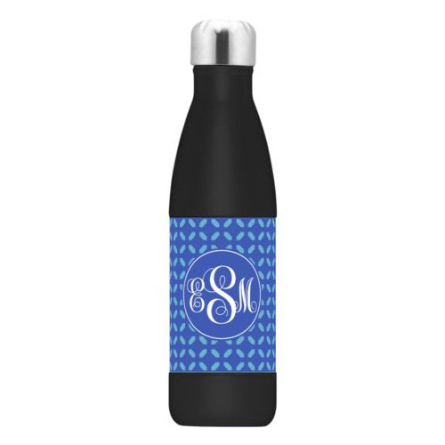 Stainless steel bottle personalized with clover pattern and monogram in cornflower and periwinkle