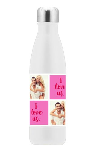 Stainless steel bottle personalized with a photo and the saying "I love us" in valentine red and pink Stainless steel bottle personalized with a photo and the saying "I love us" in valentine red and pink