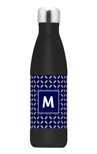 Insulated water bottle personalized with clover pattern and initial in true navy and bark Insulated water bottle personalized with clover pattern and initial in true navy and bark
