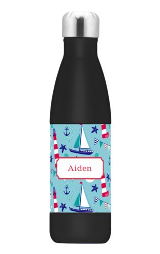 Personalized stainless steel water bottle personalized with landmarks pattern and name in cherry red Personalized stainless steel water bottle personalized with landmarks pattern and name in cherry red