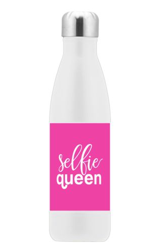 Insulated water bottle personalized with the saying "Selfie Queen" in juicy pink and white Insulated water bottle personalized with the saying "Selfie Queen" in juicy pink and white