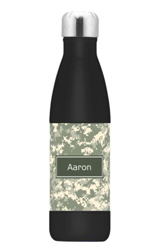 Personalized stainless steel water bottle personalized with army camo pattern and name in military gray Personalized stainless steel water bottle personalized with army camo pattern and name in military gray
