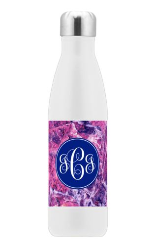 Personalized stainless steel water bottle personalized with rose pattern and monogram in marine Personalized stainless steel water bottle personalized with rose pattern and monogram in marine