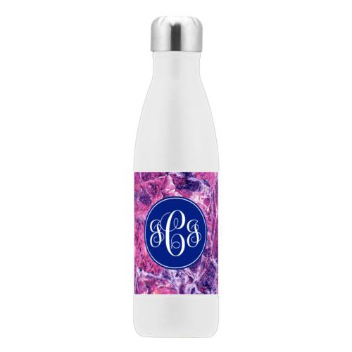 Personalized stainless steel water bottle personalized with rose pattern and monogram in marine