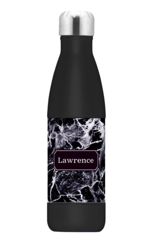 Custom insulated water bottle personalized with onyx pattern and name in black licorice Custom insulated water bottle personalized with onyx pattern and name in black licorice
