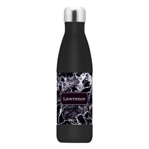 Custom insulated water bottle personalized with onyx pattern and name in black licorice