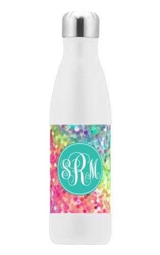 17 oz water bottle personalized with glitter pattern and monogram in minty 17 oz water bottle personalized with glitter pattern and monogram in minty