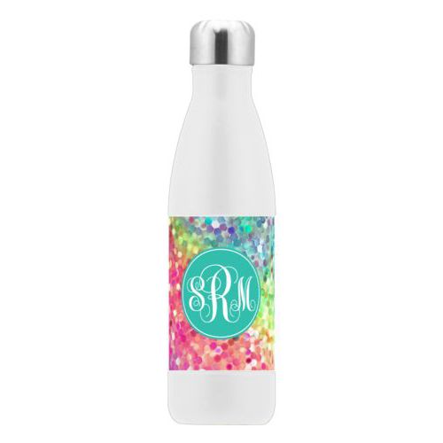17 oz water bottle personalized with glitter pattern and monogram in minty