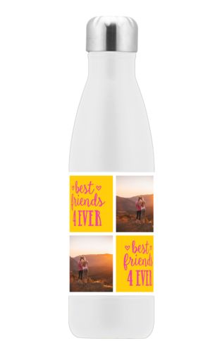 Personalized stainless steel water bottle personalized with a photo and the saying "Best Friends 4 Ever" in juicy pink and gold Personalized stainless steel water bottle personalized with a photo and the saying "Best Friends 4 Ever" in juicy pink and gold
