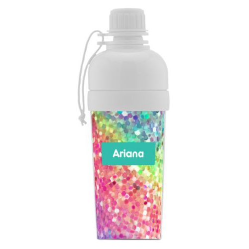 Personalized water bottle for kids personalized with glitter pattern and name in minty