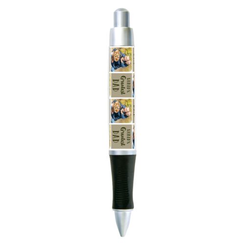 Personalized pen personalized with a photo and the saying "World's Greatest Dad" in olive and bark