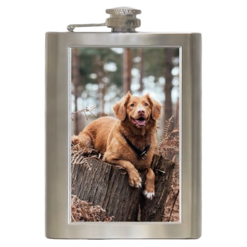 Custom 8oz flasks personalized with dog photo