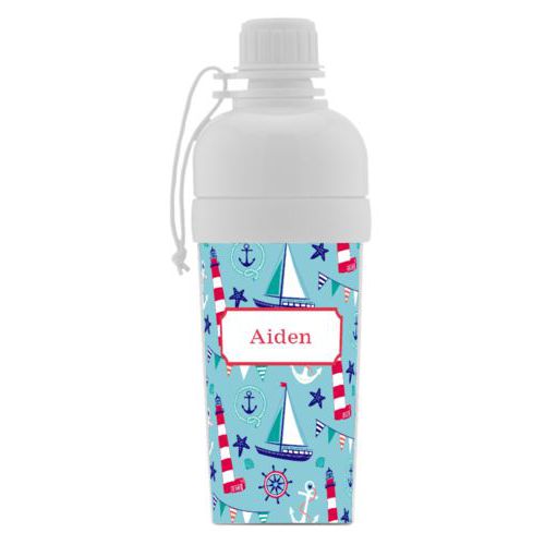 Water bottle for girls personalized with landmarks pattern and name in cherry red