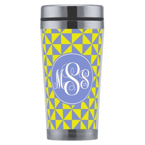 Personalized with web pattern and monogram in periwinkle and neon yellow