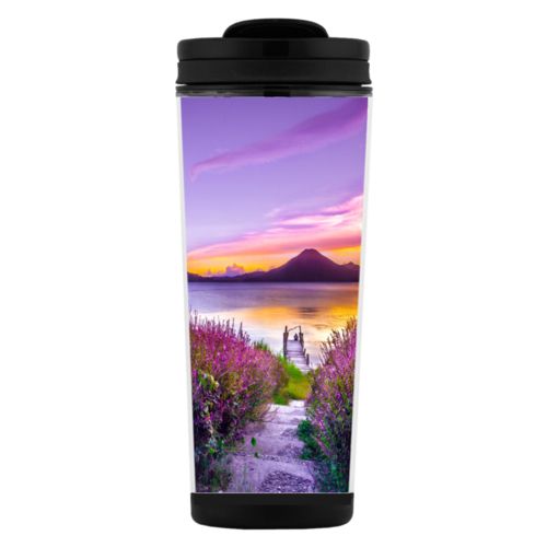 Personalized coffee travel mugs personalized with vacation photo