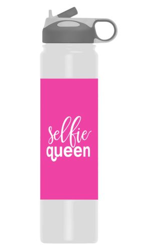 Personalized water bottles personalized with the saying "Selfie Queen" in juicy pink and white Personalized water bottles personalized with the saying "Selfie Queen" in juicy pink and white
