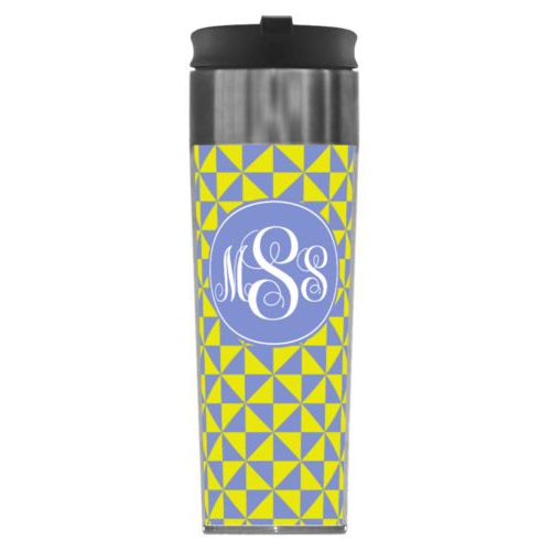 Personalized with web pattern and monogram in periwinkle and neon yellow