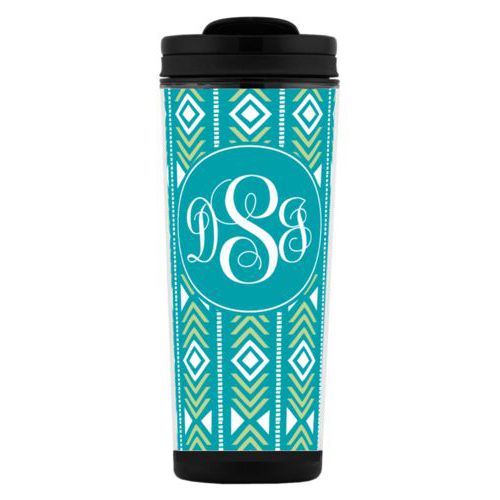 Personalized with solstice pattern and monogram in turquoise and leaf green