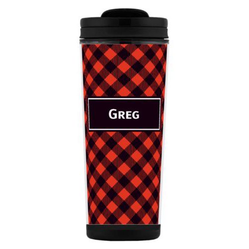 Personalized with check pattern and name in black and strong red