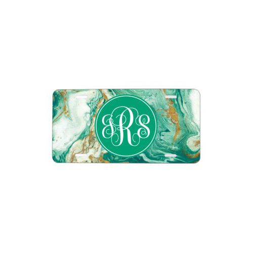 Monogram license plate personalized with jade pattern and monogram in emerald