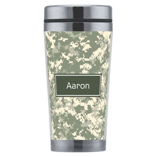 Personalized with army camo pattern and name in military gray
