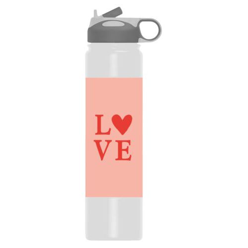Thermal water bottle personalized with the saying "love" in red punch and papaya