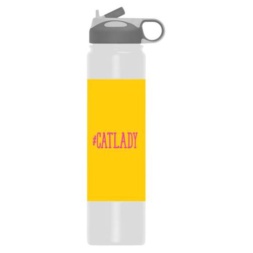 Insulated water bottle personalized with the saying "#catlady" in juicy pink and gold