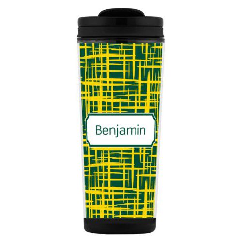 Custom tall coffee mug personalized with zipper pattern and name in arkansas tech university