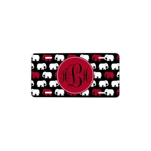 Personalized license plate personalized with elephants pattern and monogram in university of alabama