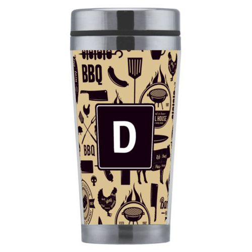 Personalized with bbq club pattern and initial in black and oatmeal
