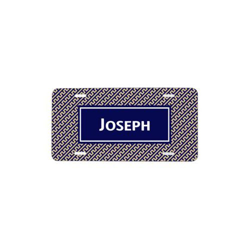 Best custom plate personalized with dolman pattern and name in true navy and oatmeal