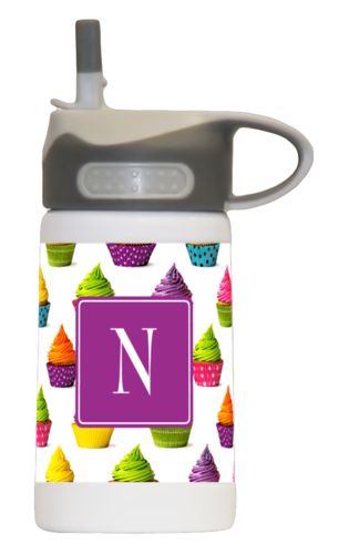 Kids drink bottle personalized with cupcakes pattern and initial in eggplant Kids drink bottle personalized with cupcakes pattern and initial in eggplant