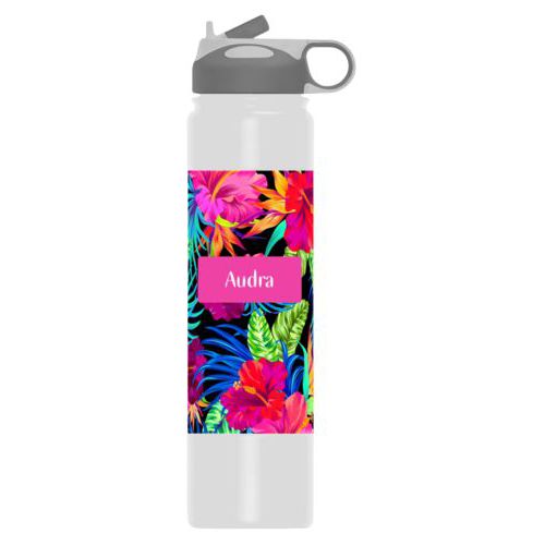 Personalized water bottles personalized with jungle pattern and name in juicy pink