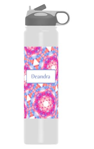 Thermal water bottle personalized with kaleidoscope pattern and name in periwinkle Thermal water bottle personalized with kaleidoscope pattern and name in periwinkle