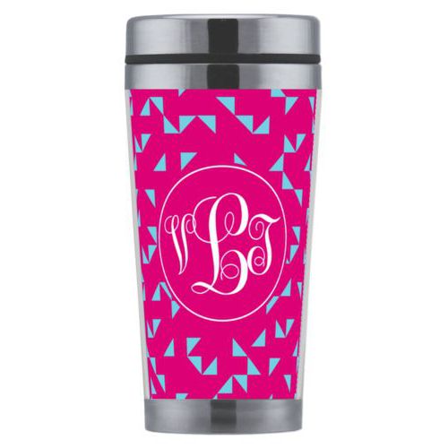 Personalized with triangles pattern and monogram in pomegranate and sky