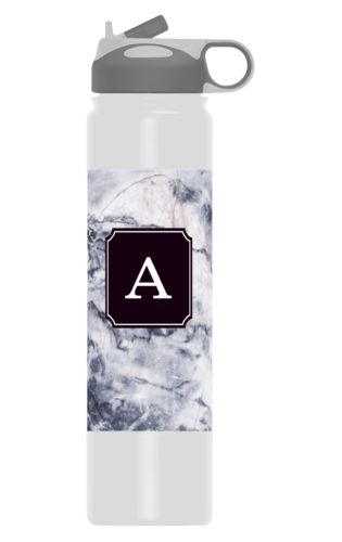 Insulated water bottle personalized with white pattern and initial in black licorice Insulated water bottle personalized with white pattern and initial in black licorice