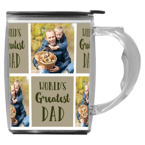 Personalized coffee mugs with handles personalized with father and son photo and "World's Greatest Dad"