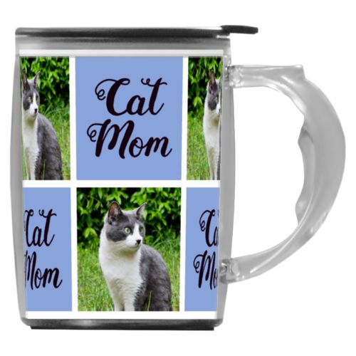 Personalized coffee mugs with handles personalized with photo of cat with "Cat Mom"