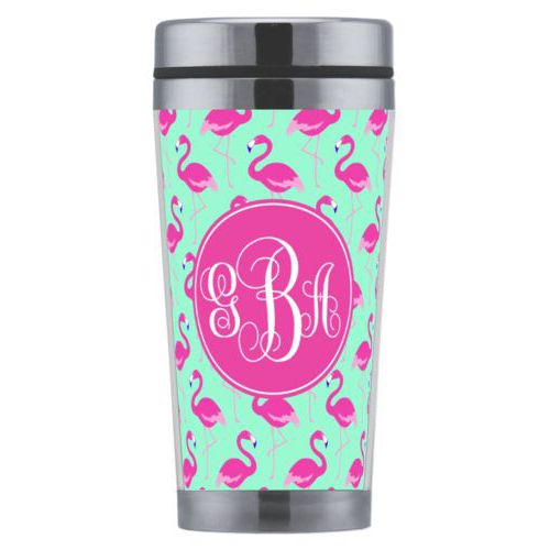 Personalized with flamingos pattern and monogram in bright pink