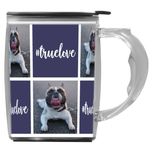Personalized coffee mugs with handles personalized with dog photo and "#truelove"