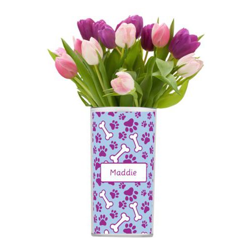 Personalized vase personalized with evidence pattern and name in winter purple and light blue